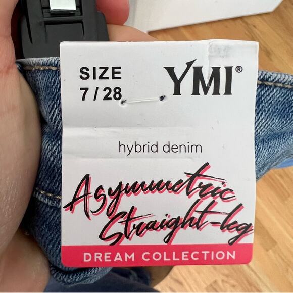 New YMI Asymmetric Straight Leg Blue Jeans Women's size 7/28 - Picture 4 of 4
